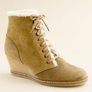 J. Crew MacAlister Shearling Wedge Beige Suede Ankle Boot Size 9